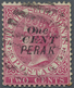 O Malaiische Staaten - Perak: 1889, Straits Settlements QV 2c. Bright Rose Wmkd. Crown CA With Black O - Perak