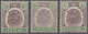 */O Malaiische Staaten - Perak: 1895, Tiger Head 1c. Dull Purple And Green Three Stamps With Variety 'MA - Perak