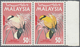 ** Malaysia: 1965, Birds 50c. 'Black-nailed Oriole' (Oriolus Chinensis) Horizontal Pair From Right Marg - Maleisië (1964-...)