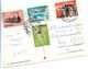 4 TIMBRES JEUX OLYMPIQUES TRAIN AVION SUR BELLE CARTE POSTALE - Oblitérés