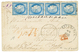 212 "1F Pour La Mer D' AZOFF (RUSSIE)" : 1874 25c(n°60)x4 Obl. GC + T.17 CAEN + Marque D' Entrée Rouge ".GR: 1 1/2" Sur  - 1871-1875 Ceres