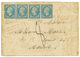 284 1863 FRANCE 20c(n°22)x4 Obl. ANCRE + Cachet Rarissime POS.AN.V SUEZ PAQ F. DONNAI En Rouge Sur Lettre Taxée 8 Avec T - Usati