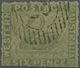 O Westaustralien: 1860/64, 6d Sage-green, Rouletted 14, Lightly Cancelled By Part Numeral, Roulettes I - Brieven En Documenten