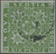 O Neuschottland: 1851 6d. Yellow-green On Bluish Paper, Used With Part Stike Of Oval Of Bars, Complete - Brieven En Documenten