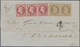 Br Cuba: 1870, FRENCH P.O., 30c. Brown Horiz. Pair And 80c. Carmine Strip Of Three, 3fr. Rate On Letter - Autres & Non Classés