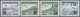 ** Albanien: 1952, Airmail Stamp 2 Lek And 5 Lek With Red Overprint As Well As 5 Lek And 10 Lek With Bl - Albanie