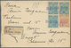 Br Estland: 1918, 5 K Reddish-orange And 15 K Blue Block Of Three Cancelled With Provisionally Violet T - Estonie