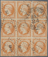 O Frankreich: 1853, 40c. Orange "Empire Nd", Block Of Nine (faulty), Clearly Oblit. By Losange Ambulan - Gebruikt