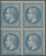 */ Frankreich: 1868, 20 C. Blue, Type II, As An Unusend Hinged Block Of 4. (Yveert No 29 B) - Gebruikt