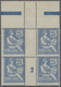 /** Frankreich: 1902 'Mouchon II' 25 C. Blau Im Zwischensteg-Viererblock Mit Nr. "2" (Millesimes) Und Le - Oblitérés