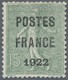 (*) Frankreich - Vorausentwertungen: 1922, 15 C. Green With Overprint "POSTES / PARIS / 1922" Unused Wit - Andere & Zonder Classificatie