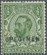 * Großbritannien: 1912, ½d. Green, Wm Simple Cipher, Die 1B, With "Specimen" Overprint, Mint O.g. Prev - Autres & Non Classés