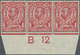 * Großbritannien: 1912, 1d. Scarlet, Wm Multiple Crown, Bottom Marginal Strip Of Three With Control "B - Autres & Non Classés