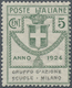 ** Italien - Portofreiheitsmarken: 1924, GRUPPO D'AZIONE SCUOLE - MILANO, 5c. Green Showing Variety "do - Franchise