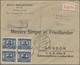 Br/ Polen: 1923, Registered Express Letter With 1000 M Kopernikus In Block Of Four Sent From WARSZAWA To - Lettres & Documents