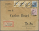 Br Portugal: 1893 (15.4.), Registered Cover Bearing King Luis 80r. Yellow Horiz. Strip Of Three + King - Brieven En Documenten