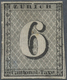 (*) Schweiz - Zürich: 1843 Zürich 6 Rp. Schwarz Mit Senkrechten Unterdrucklinien, Type V, Bogenfeld 25, - 1843-1852 Federale & Kantonnale Postzegels