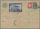 Br Sowjetunion: 1930, Graf Zeppelin Set With 40kop. Blue (perf. 12½) Used On 3kop. Stat. Postcard (+ Ad - Lettres & Documents