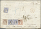 Br Spanien: 1870, Hispania 3x 50 M Blue, 100 M Red-brown (round Corner) And 200 M Brown On Folded Envel - Oblitérés