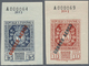 ** Spanien: 1936, Philatelic Exhibition Airmails, 10c. Red And 15c. Blue, Top Marginal Copies With Shee - Oblitérés