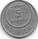 *tunisia 5 Frances 1954  Km 277 Xf - Tunisie