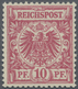 ** Deutsches Reich - Krone / Adler: 1889, Krone/Adler 10 Pf. Frühauflage Rosarot (UV Kaminrosa) Einwand - Neufs