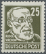 ** DDR: 1953, 25 Pfg. Köpfe Braunoliv Auf Gestrichenem Papier Mit Plattenfehler IV (F Mit Bart Verbunde - Autres & Non Classés
