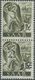 **/* Saarland (1947/56): 1947, 2 Fr. Auf 12 Pfg. Schwarzgrauoliv, Senkrechtes Paar Ohne Und Mit Aufdruck, - Ungebraucht