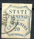 Parma 1859 Gov Provv. SA N. 15a C. 20 Azzurro Vivo Usato Cat. € 600 Firmato A. Diena - Parma