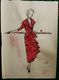 SUPERBE  DESSIN  ORIGINAL  CREATION   De    MODE  "   "    ROBE  ROUGE A POIS BLANC   "  N° 6 - Dessins