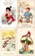 4 Cartes Bonne Année,enfants,chiens Honden, Trèfle,houx,nain,champignon, 2 Scans - New Year