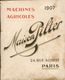 Catalogue Machines Agricoles - Maison Pilter - Paris - 1907 - 1901-1940