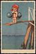 DIVING - ITALIA 1933 - CARTOLINA VIAGGIATA - BAMBINA SUL TRAMPOLINO - FRANCOBOLLO AFFRANCATURA MANCANTE - Tuffi