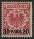 DP TÜRKEI 7e *, 1899, 20 PA. Auf 10 Pf. Dunkelrosa, Falzrest, Pracht, Fotoattest Jäschke-L. - Deutsche Post In Der Türkei