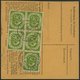 BUNDESREPUBLIK 138 BRIEF, 1954, 90 Pf. Posthorn Im Fünferblock Rückseitig Mit 20 Pf. Zusatzfrankatur Auf Paketkarte Aus  - Oblitérés