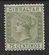 Gibraltar Queen Victoria, 1890, Spanish Currency, 75 Centimos, Unused, No Postmark, Light Residual Of Gum Remains - Gibraltar