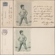 München 1900. Privatpost Courier, Ganzsache. Les Deux Tirages. Enfant Pieds Nus Et Cigarette, Peinture. RRR - Droga