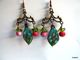 Delcampe - Boucles D'oreilles Turquoise Rouge Cerise Vert émaux Sur Cuivre Quartz Titane Verre Chandelier  Un Merveilleux Travail A - Earrings