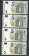 GREECE "Y" NEW! Lot 4 Pieces Consecutive Numbers  "Y"  5 EURO GEM UNC! Draghi Signatures! Printer Y005G1 !! - 5 Euro