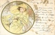 Illustration Alphonse Mucha - Les Saisons - Mois De Février (femme En Médaillon) - Carte Dos Simple 1900 - Mucha, Alphonse