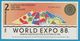 AUSTRALIA 2 EXPO DOLLARS 1788-1988 WORLD EXPO 88 No 01904912 - Ficticios & Especimenes