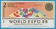 AUSTRALIA 2 EXPO DOLLARS 1788-1988 WORLD EXPO 88 No 01904912 - Specimen