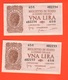 2 X 1 Lira 1944 RSI Numeri CONSECUTIVI - Italia – 1 Lira