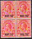 TURKS AND CAICOS ISLANDS 1917 SG #140 1d In A Block Of Four MNH Optd WAR TAX - Turks And Caicos