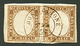 42 "ROSSIGLIONE" : SARDAIGNE Paire 10c Obl. Cachet Rarissime ROSSIGLIONE C. Sur Fragment. Signé BOLAFFI + Certificat BOT - Sardinië