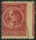 THÜRINGEN 97AXar O, 1945, 12 Pf. Karminrot, Vollgummierung, Hellchromgelbes Papier, Dicke Gummierung, Feinst (kleiner Za - Autres & Non Classés