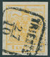 ÖSTERREICH BIS 1867 1Xd O, 1850, 1 Kr. Kadmiumgelb, Handpapier, Type III, R3 TRIEST, Abgenutzter Druck, Pracht, Fotobefu - Usados