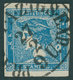 ÖSTERREICH BIS 1867 6II O, 1851, 0.6 Kr. Blau, Type IIIb, Mit Plattenfehler Größerer Weißer Farbfleck Rechts, Pracht, Fo - Gebruikt