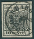 LOMBARDEI UND VENETIEN 2Xa O, 1850, 10 C. Schwarz, Handpapier, Type Ia, K1 PORTOGRUARO, Bugspur Sonst Pracht, Fotobefund - Lombardo-Vénétie
