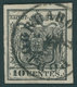 LOMBARDEI UND VENETIEN 2Xa O, 1850, 10 C. Schwarz, Handpapier, Type Ia, K1 PORTOGRUARO, Bugspur Sonst Pracht, Fotobefund - Lombardo-Veneto